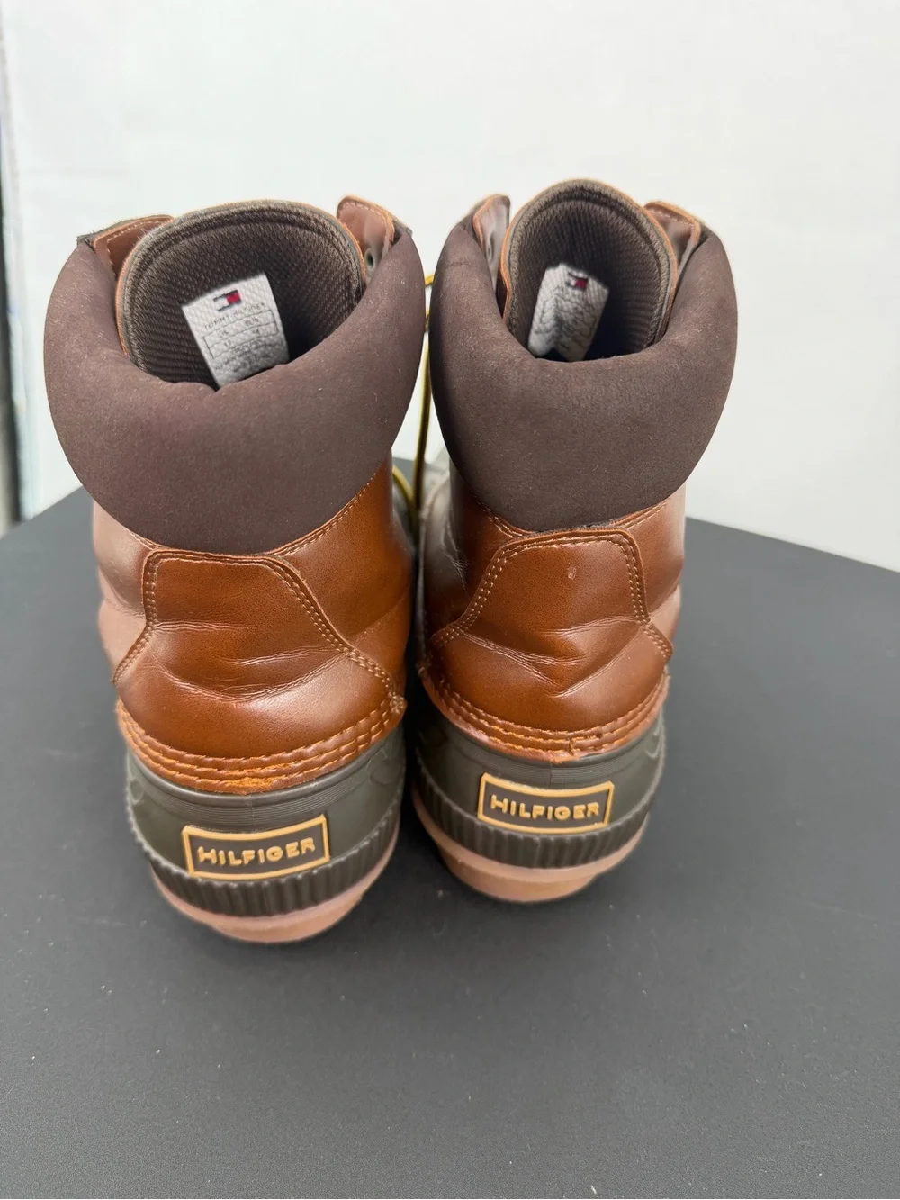 Tommy Hilfiger Colins 2Brown Leather Rubber Duck Boots with Yellow Laces - Men’s